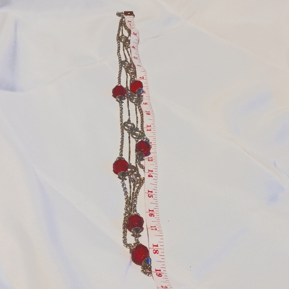 2 long Necklaces, Red Beads, Silver toned - Picture 8 of 8